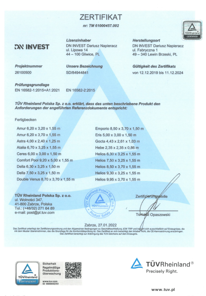 Certificate TÜV Rheinland